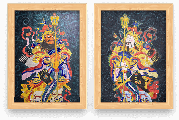The New Year's Picture of Shenshu and Yulu Door God With Wooden Frame