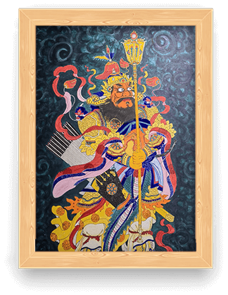 The New Year's Picture of Shenshu and Yulu Door God Right Side With Wooden Frame